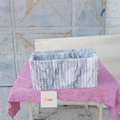 Calacatta Lilac Rectangular Sink, Sink With Faucet Hole Farmhouse Sink Powder Room Sink Calacatta Sink  Hand Carved Marble Sink Washbasin