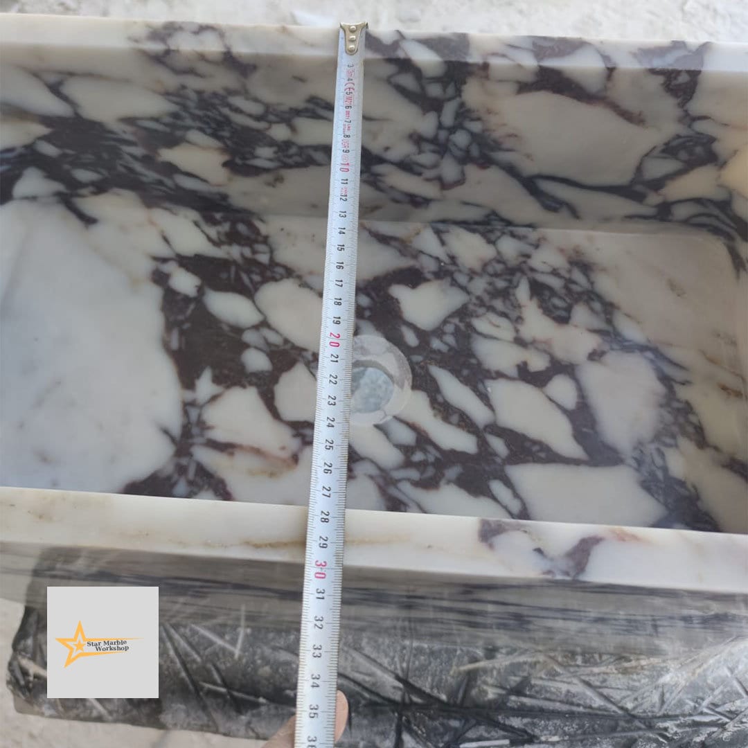 Calacatta Viola Marble Sink Wall Mounted Sink Farmhouse Sink Powder Room Sink Calacatta Sink  Hand Carved Marble Sink Marble Floating Sink