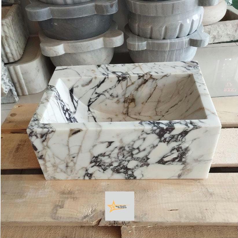 Calacatta Viola Marble Sink Wall Mounted Sink Farmhouse Sink Toilet Room Sink Calacatta Sink Hand Carved Marble Sink Marble Sink