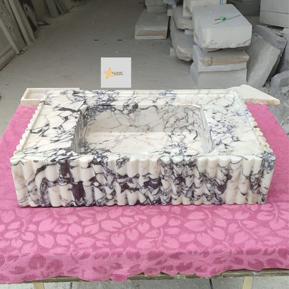 Ready To Ship Calacatta Viola Marble Sink Wall Mounted Sink Farmhouse Sink Powder Room Sink Calacatta Sink  Hand Carved Marble Sink