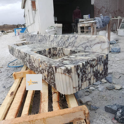 Handmade Calacatta Viola Marble Double Sink – Luxury Bathroom Basin, Wall-Mounted or Countertop Natural Stone Vanity