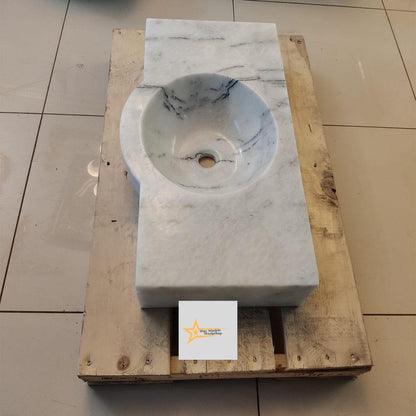 Ready to Ship Carrera White Marble Sink Wall Mounted Sink Farmhouse Sink Powder Room Sink Hand Carved Marble Sink