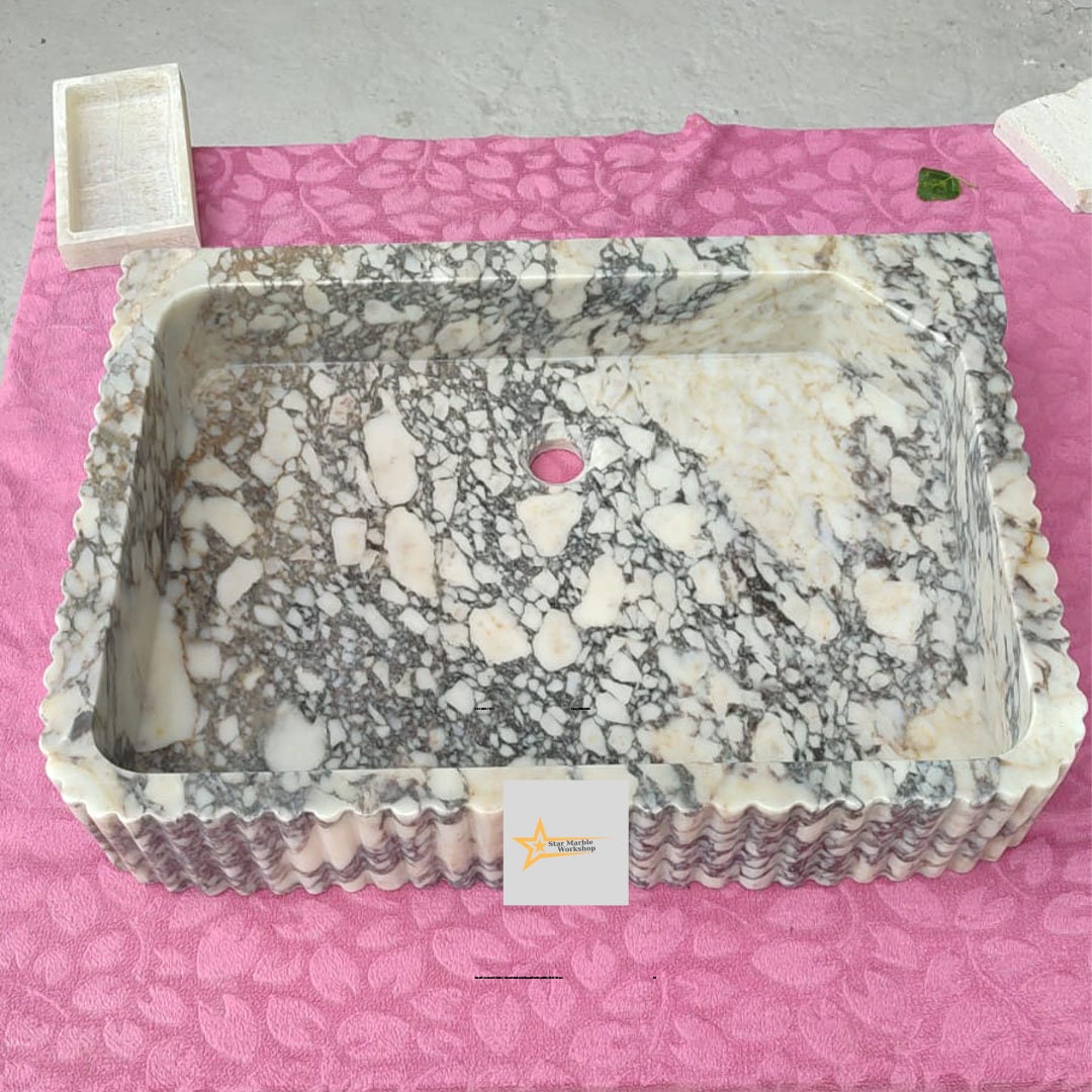 Ready To Ship Calacatta Viola Marble Sink Wall Mounted Sink Farmhouse Sink Powder Room Sink Calacatta Sink  Hand Carved Marble Sink