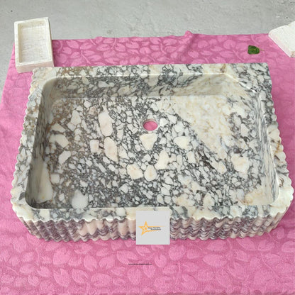 Ready To Ship Calacatta Viola Marble Sink Wall Mounted Sink Farmhouse Sink Powder Room Sink Calacatta Sink  Hand Carved Marble Sink