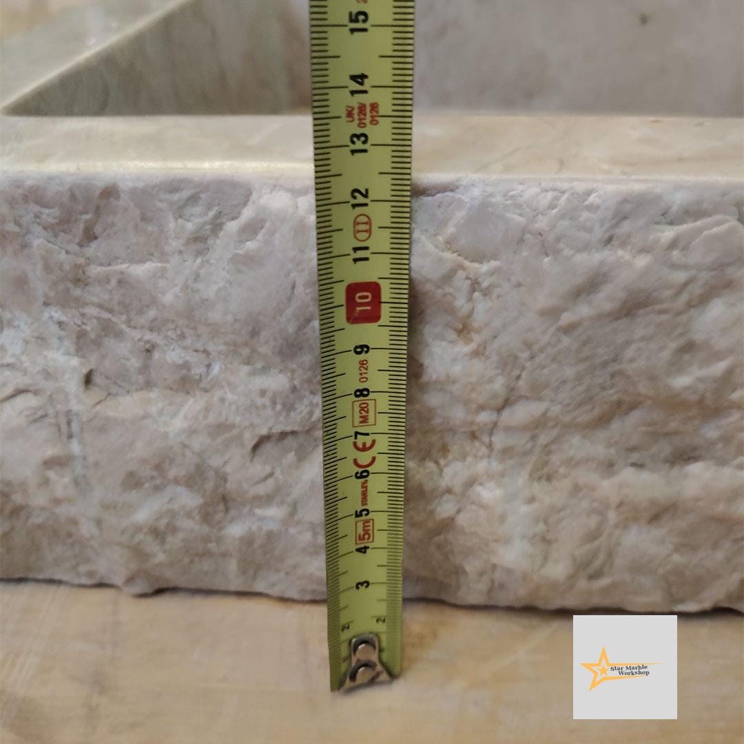 Ready to Ship Beige Marble Sink Rectangular Sink Farmhouse Sink Toilet Room Sink Hand Carved Marble Sink Faucet Hole Sink Wall Mounted Sink