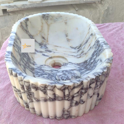 Calacatta Viola Marble Sink Wall Mounted Sink Farmhouse Sink Powder Room Sink  Hand Carved Marble Sink Concealed Drain Sink Sink vanity