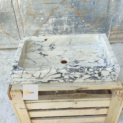 Ready to Ship Calacatta Viola Marble Sink Counter Top Sink Farmhouse Sink Powder Room Sink Calacatta Sink Hand Carved Marble Sink