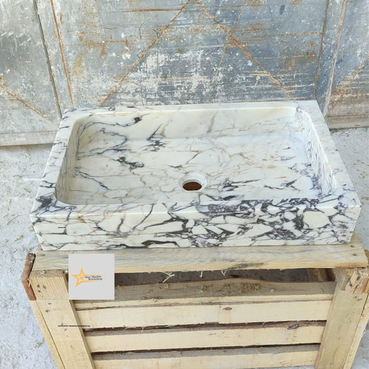 Ready to Ship Calacatta Viola Marble Sink Counter Top Sink Farmhouse Sink Powder Room Sink Calacatta Sink Hand Carved Marble Sink