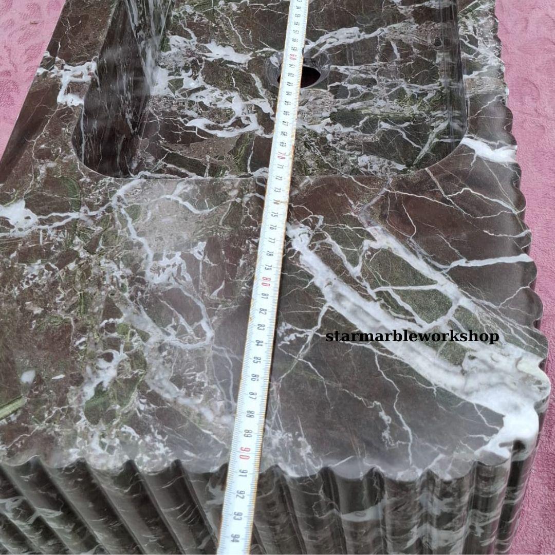 Hand-Carved Marble Sink, Grooved Sink, Wall-Mounted Sink, Luxury Design, Bathroom Sink, Colorful Sinks, Purple Sink, Minimalist Sink,