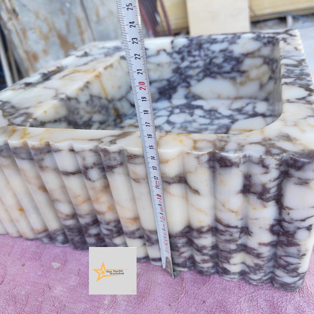 Calacatta Viola Marble Sink Wall Mounted Sink Farmhouse Sink Powder Room Sink  Hand Carved Marble Sink Concealed Drain Sink Sink vanity