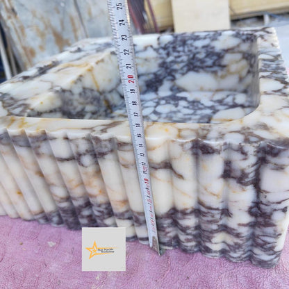 Calacatta Viola Marble Sink Wall Mounted Sink Farmhouse Sink Powder Room Sink  Hand Carved Marble Sink Concealed Drain Sink Sink vanity
