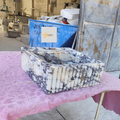 Calacatta Viola Marble Sink Wall Mounted Sink Farmhouse Sink Powder Room Sink  Hand Carved Marble Sink Concealed Drain Sink Sink vanity