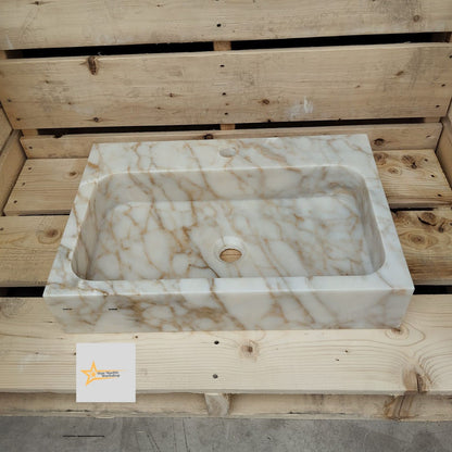 Calacatta Gold Rectangular Sink, Sink With Faucet Hole Farmhouse Sink Powder Room Sink Calacatta Sink  Hand Carved Marble Sink Washbasin