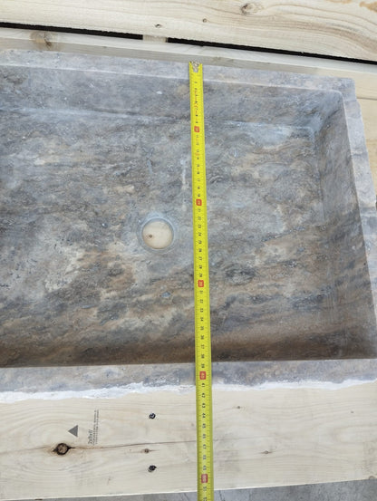 Ready to Ship Silver Travertine Sink Farmhouse Sink Powder Room Sink Hand Carved Marble Sink Bathroom Sink Natural Stone