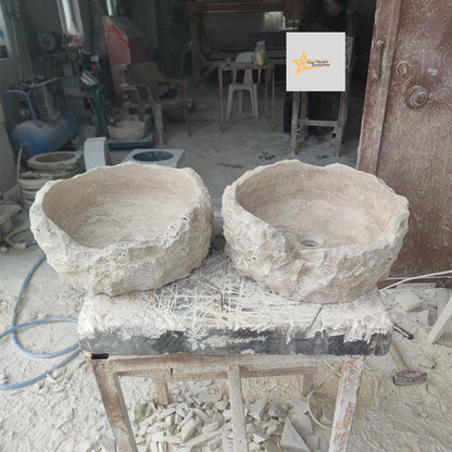 Ready to Ship Travertine  Sink Shapeless Sink Farmhouse Sink Powder Room Sink  Hand Carved Marble Sink Bathroom Sink natural stone sink