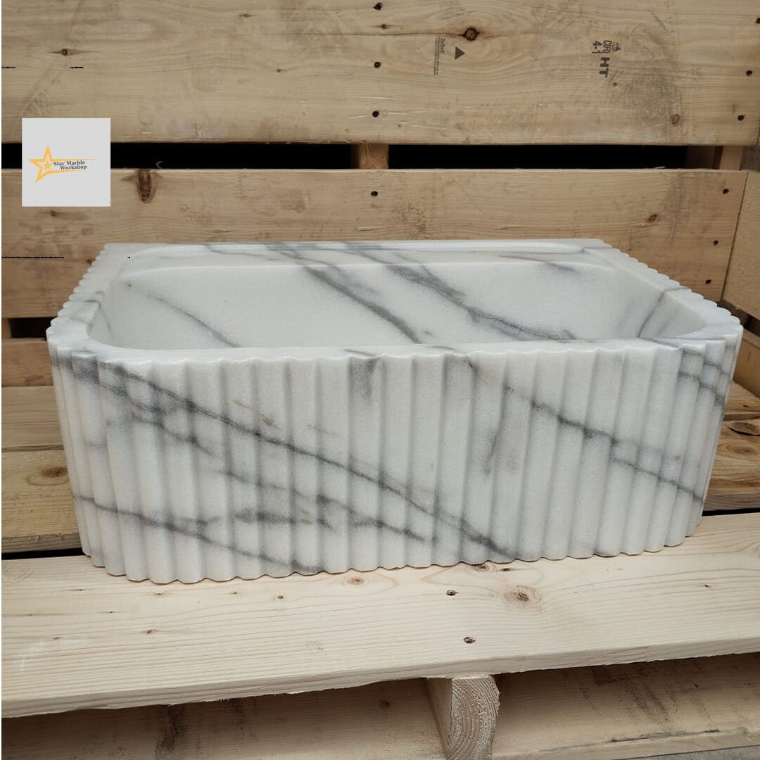 Calacatta Viola Marble Sink Wall Mounted Sink Farmhouse Sink Powder Room Sink Calacatta Sink  Hand Carved Marble Sink Washbasin