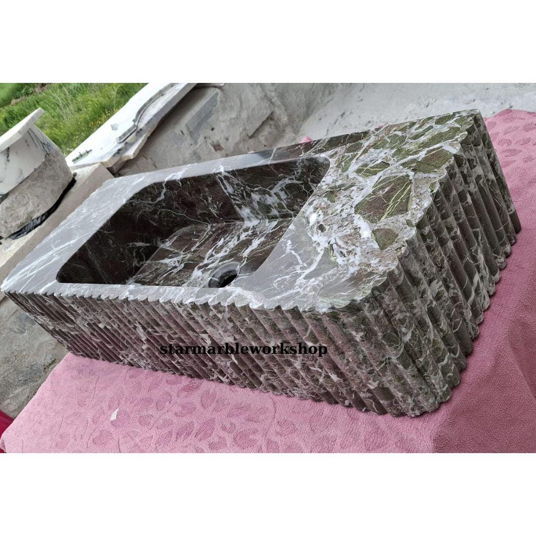 Hand-Carved Marble Sink, Grooved Sink, Wall-Mounted Sink, Luxury Design, Bathroom Sink, Colorful Sinks, Purple Sink, Minimalist Sink,