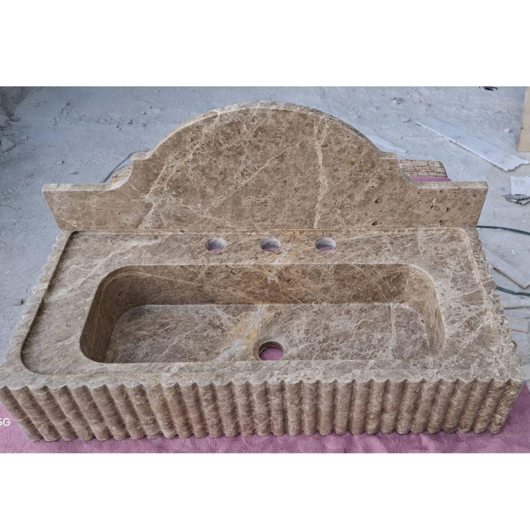 Emperador Marble Sink Wall Mounted Sink Farmhouse Sink Powder Room Sink  Hand Carved Marble Sink Concealed Drain Sink Sink vanity