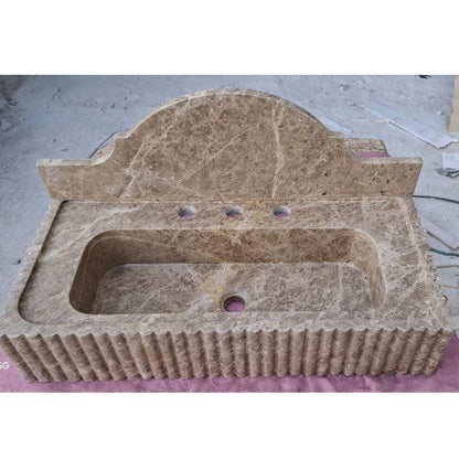 Emperador Marble Sink Wall Mounted Sink Farmhouse Sink Powder Room Sink  Hand Carved Marble Sink Concealed Drain Sink Sink vanity