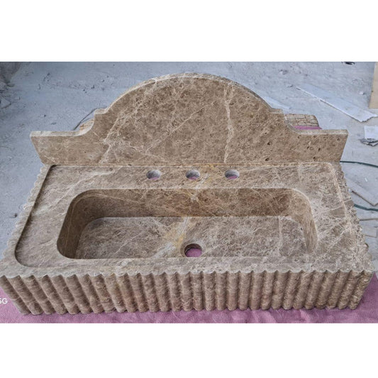 Emperador Marble Sink Wall Mounted Sink Farmhouse Sink Powder Room Sink  Hand Carved Marble Sink Concealed Drain Sink Sink vanity