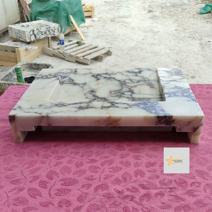 Ready To Ship Calacatta Viola Marble Sink Wall Mounted Sink Farmhouse Sink Calacatta Sink Hand Carved Marble Sink Hidden Drain Wash Basin