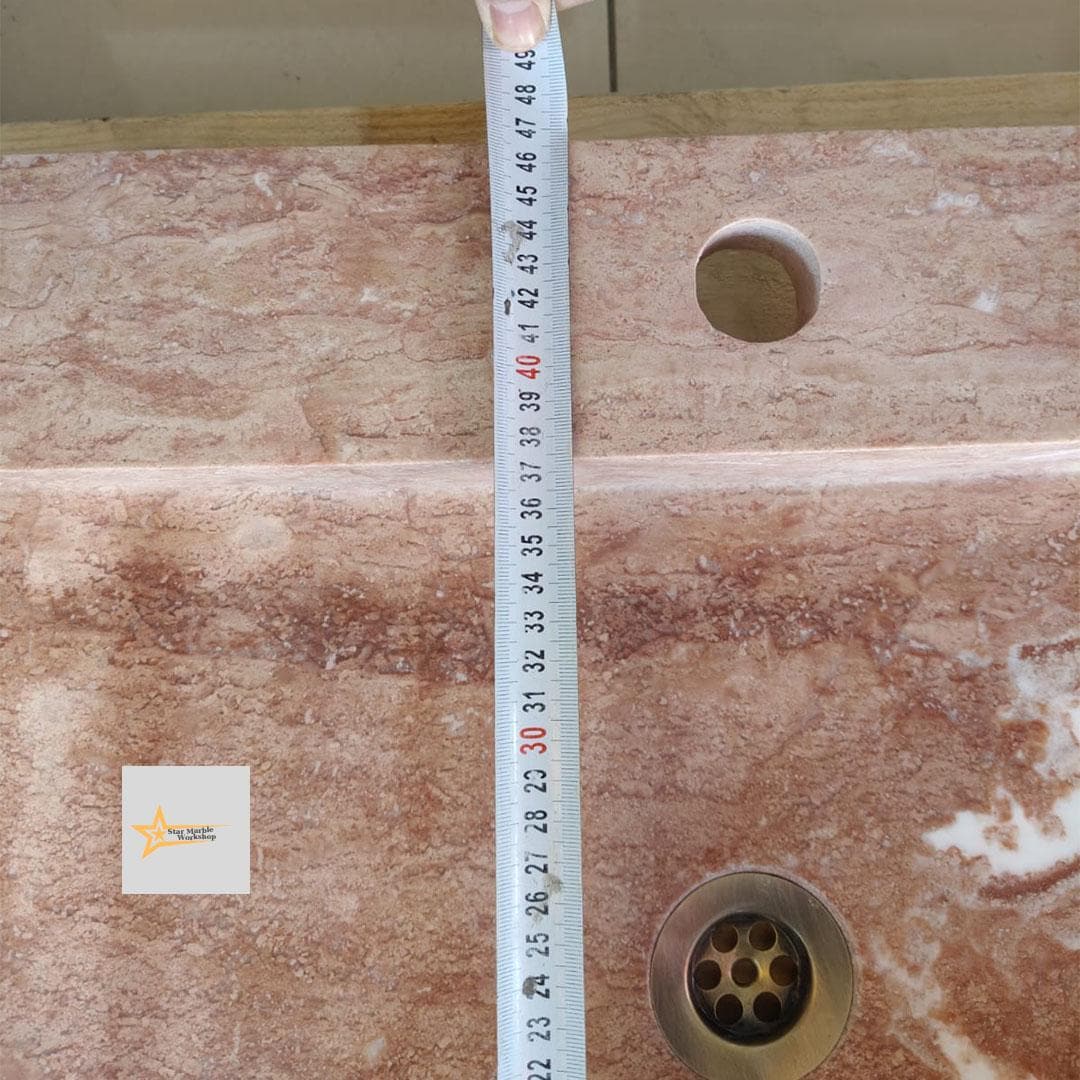 Ready to Ship Red Travertine Sink Farmhouse Sink Powder Room Sink Hand Carved Marble Sink Bathroom Sink Natural Stone With Faucet Hole