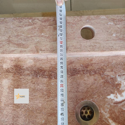Ready to Ship Red Travertine Sink Farmhouse Sink Powder Room Sink Hand Carved Marble Sink Bathroom Sink Natural Stone With Faucet Hole
