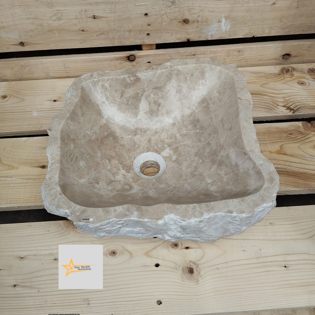 Ready To Ship Beige Marble Sink Ellipse Sink Farmhouse Sink Powder Room Sink  Countertop Sink  Hand Carved Marble Sink  Shapeless Sink