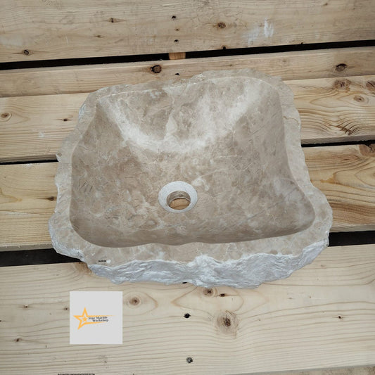 Ready To Ship Beige Marble Sink Ellipse Sink Farmhouse Sink Powder Room Sink  Countertop Sink  Hand Carved Marble Sink  Shapeless Sink