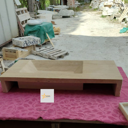 Handmade Travertine Stone Sink – Wall Mounted, Rustic & Modern Bathroom Design