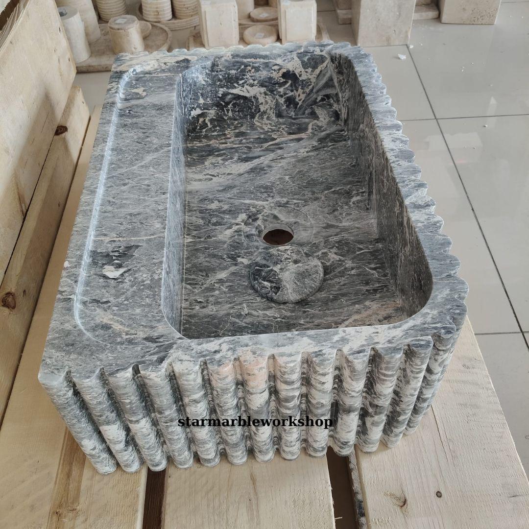 Süpren Salome Marble Sink Wall Mounted Sink Farmhouse Sink Powder Room Sink  Hand Carved Marble Sink Concealed Drain Sink sink for bathroom