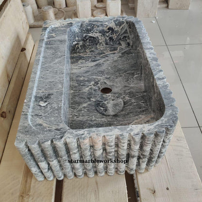 Süpren Salome Marble Sink Wall Mounted Sink Farmhouse Sink Powder Room Sink  Hand Carved Marble Sink Concealed Drain Sink sink for bathroom