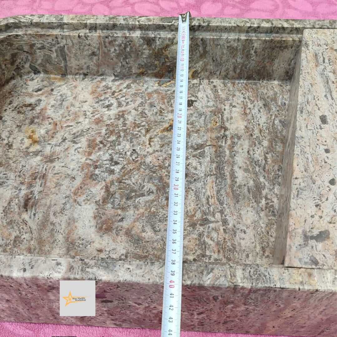 Ready to Ship Silver Travertine Sink Sink with Concealed Drain  Farmhouse Sink Powder Room Sink  Hand Carved Marble Sink Bathroom Sink