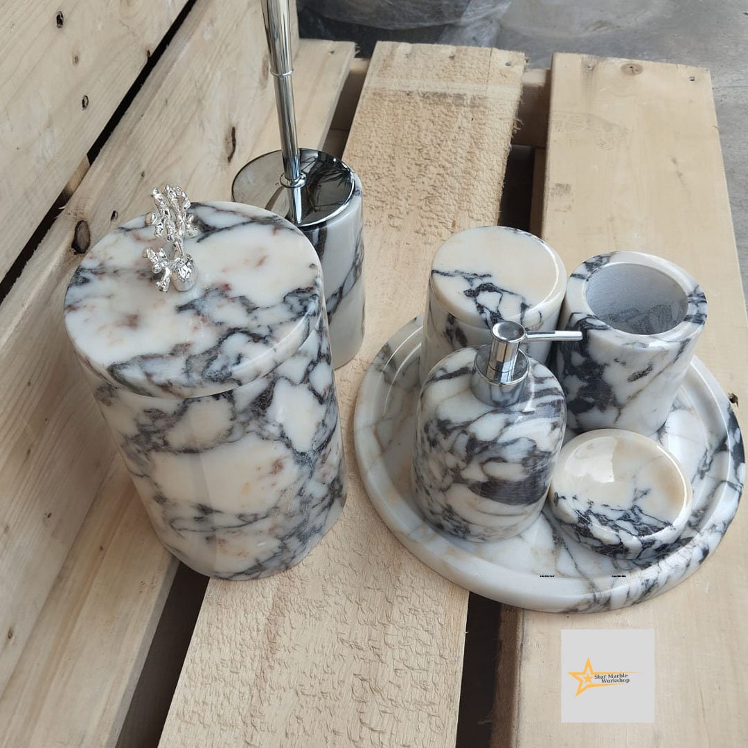 Ready to ship calacatta marble bathroom set Luxury bathroom Marble bathroom set 7 piece bathroom design set