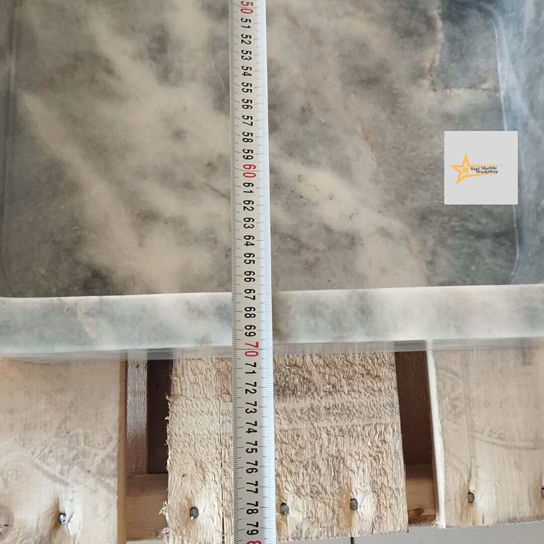 Ready to Ship Gray White Marble Sink Calacatta Viola Marble Sink Farmhouse Sink Powder Room Sink Hand Carved Marble with Faucet Holes