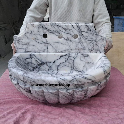 Calacatta Lilac Rectangular Sink, Sink With Faucet Hole Farmhouse Sink Powder Room Sink Calacatta Sink  Hand Carved Marble Sink Washbasin