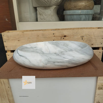 Ready to ship Carrera White Marble Ellipse Sink Farmhouse Sink Powder Room Sink Countertop Sink Hand Carved Marble Sink Sink vanity