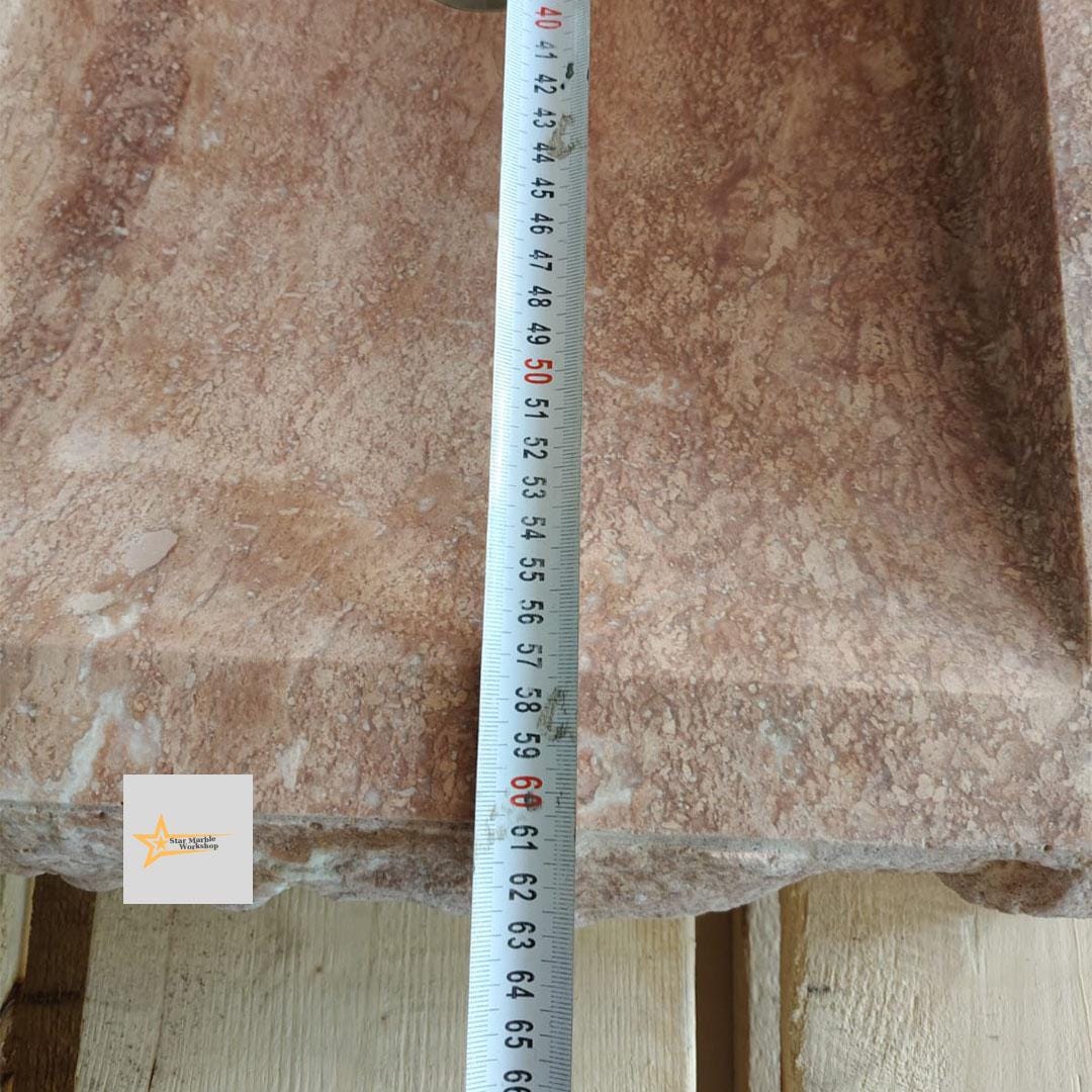 Ready to Ship Red Travertine Sink Farmhouse Sink Powder Room Sink Hand Carved Marble Sink Bathroom Sink Natural Stone With Faucet Hole