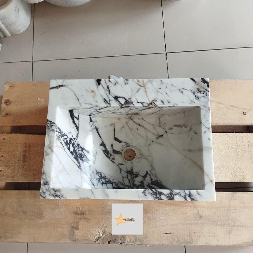 Calacatta Viola Marble Sink Wall Mounted Sink Farmhouse Sink Toilet Room Sink Calacatta Sink Hand Carved Marble Sink Marble Sink