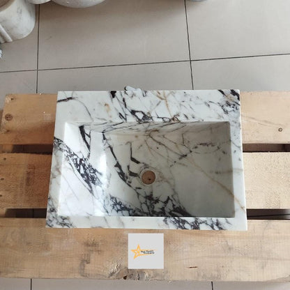 Calacatta Viola Marble Sink Wall Mounted Sink Farmhouse Sink Toilet Room Sink Calacatta Sink Hand Carved Marble Sink Marble Sink