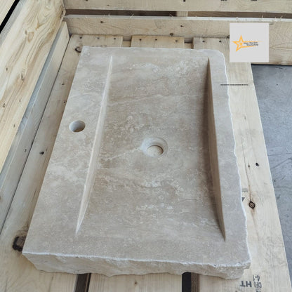 Handmade Travertine Stone Sink – Wall Mounted, Rustic & Modern Bathroom Design