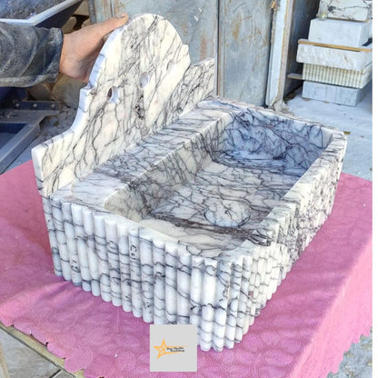 Calacatta Lilac Rectangular Sink, Sink With Faucet Hole Farmhouse Sink Powder Room Sink Calacatta Sink  Hand Carved Marble Sink Washbasin
