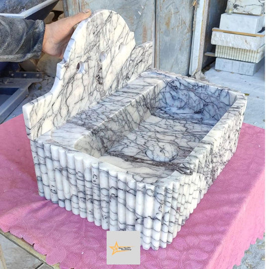Calacatta Lilac Rectangular Sink, Sink With Faucet Hole Farmhouse Sink Powder Room Sink Calacatta Sink  Hand Carved Marble Sink Washbasin