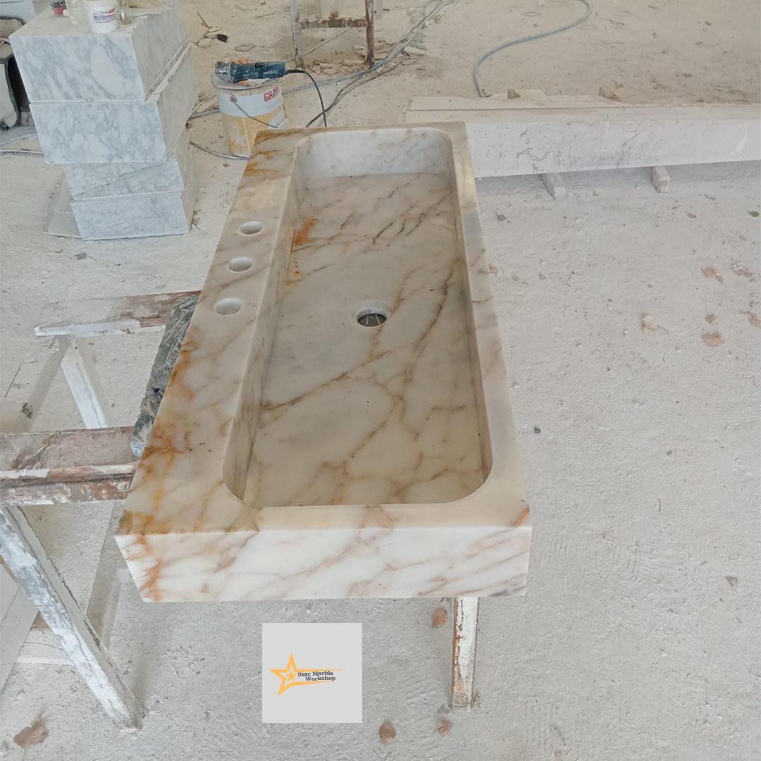 Calacatta Gold Rectangular Sink, Sink With Faucet Hole Farmhouse Sink Powder Room Sink Calacatta Sink  Hand Carved Marble Sink Washbasin