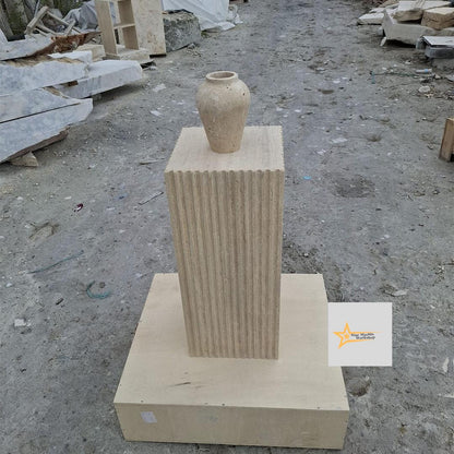 Traverten Fitilli Konsol –Handmade Fluted Travertine Console Table –Modern Luxury Entryway Furniture - Console Table -Fluted Stone Furniture