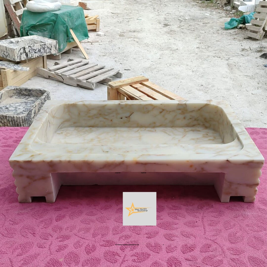 Ready To Ship Calacatta Gold Rectangular Sink Wall Mounted Sink Powder Room Sink Calacatta Sink  Hand Carved Marble Sink Marble Washbasin