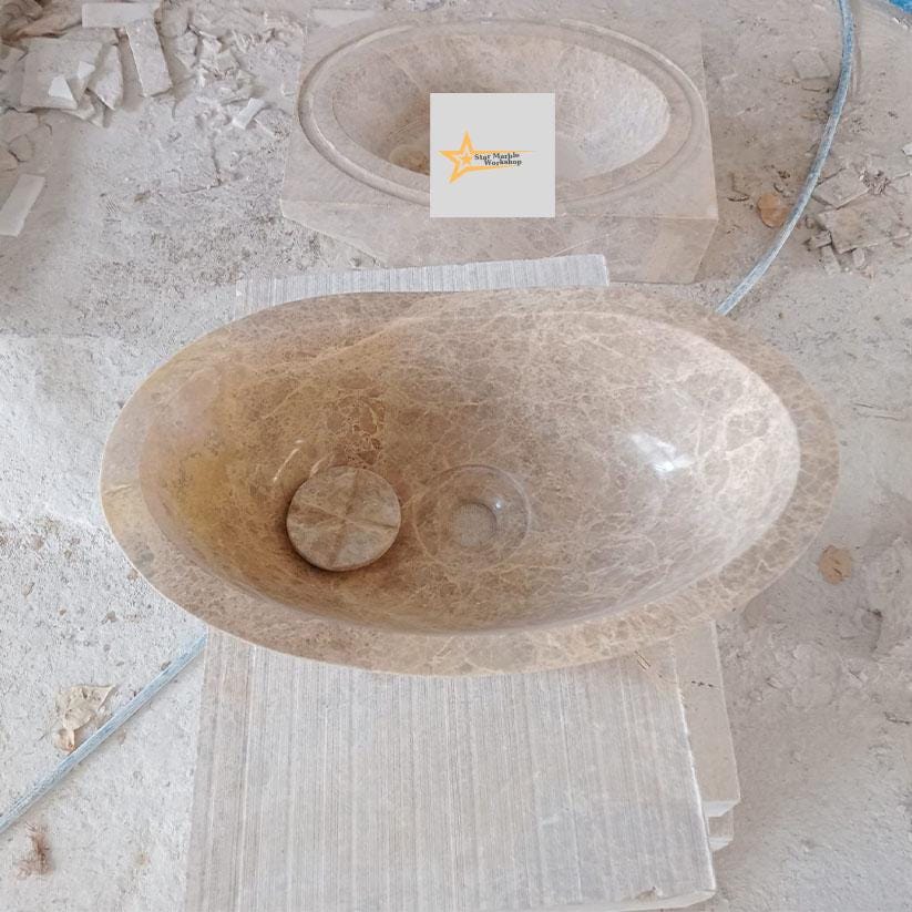 Ready to Ship Emperador Marble Sink Farmhouse Sink Powder Room Sink Calacatta Sink Hand Carved Marble Sink