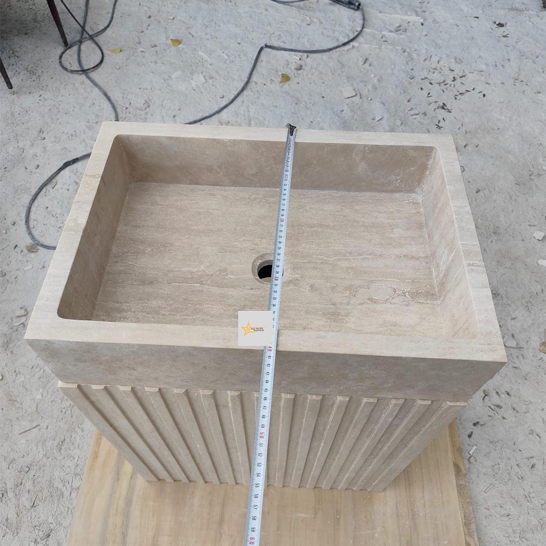 Hand-Carved Travertine Marble Sink: Farmhouse Bathroom, Cafe Restaurant