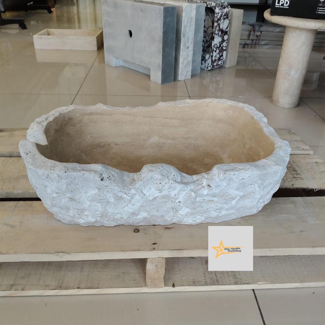 Ready to Ship Travertine Sink Farmhouse Sink Toilet Room Sink Hand Carved Marble Sink Bathroom Sink Natural Stone Sink Shapeless Sink