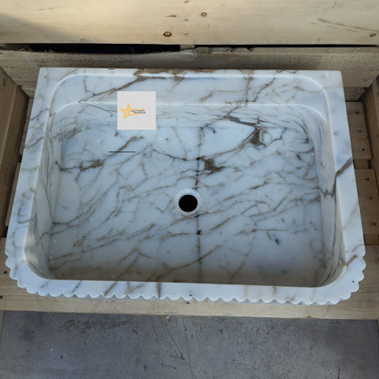 Ready To Ship Calacatta Gold Rectangular Sink Wall Mounted Sink Farmhouse Sink Powder Room Sink Calacatta Sink  Hand Carved Marble Sink